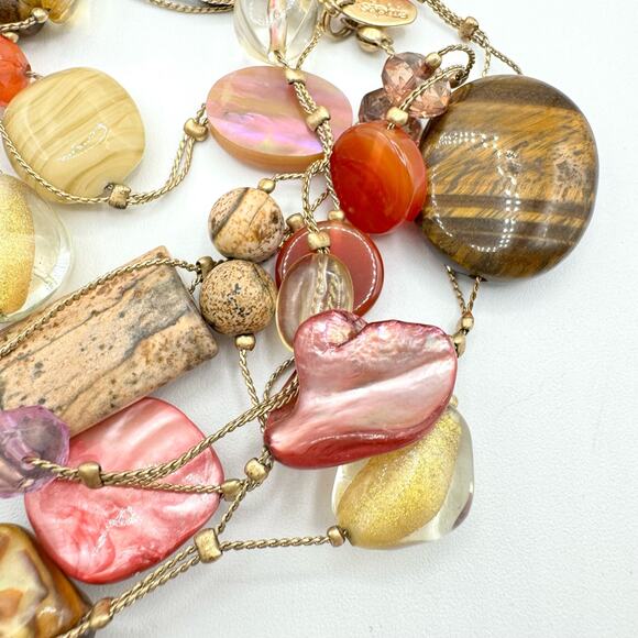 Lia Sophia Maggie Shell Gemstone Glass Bead Long Station Necklace Boho Beach 38” - Picture 9 of 14